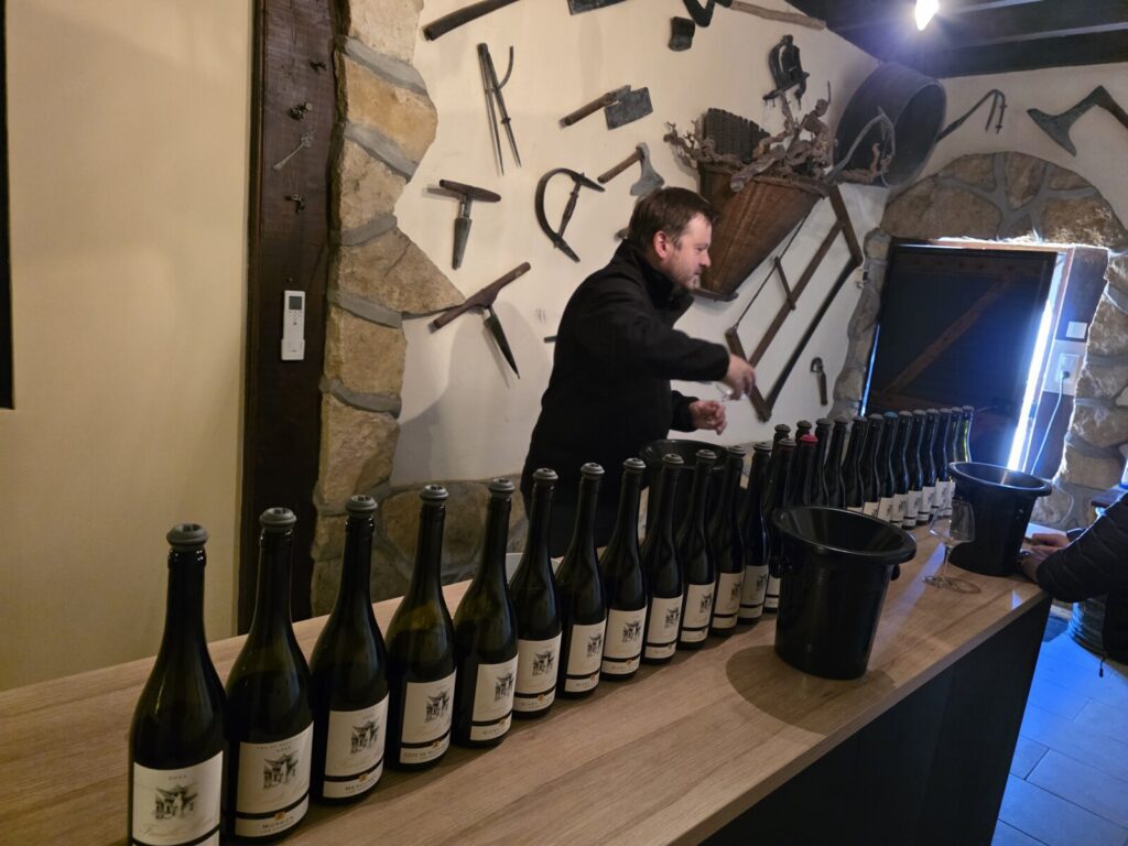 A long line of tasting bottles.