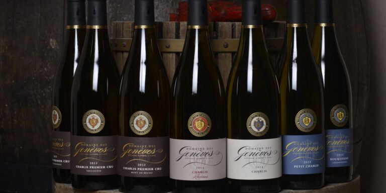 An array of Domaine Des Genèves lined up next to one another.